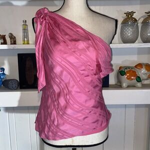 Y2K Milly Pink One Shoulder Flowy Silk Blouse Womens Size 10